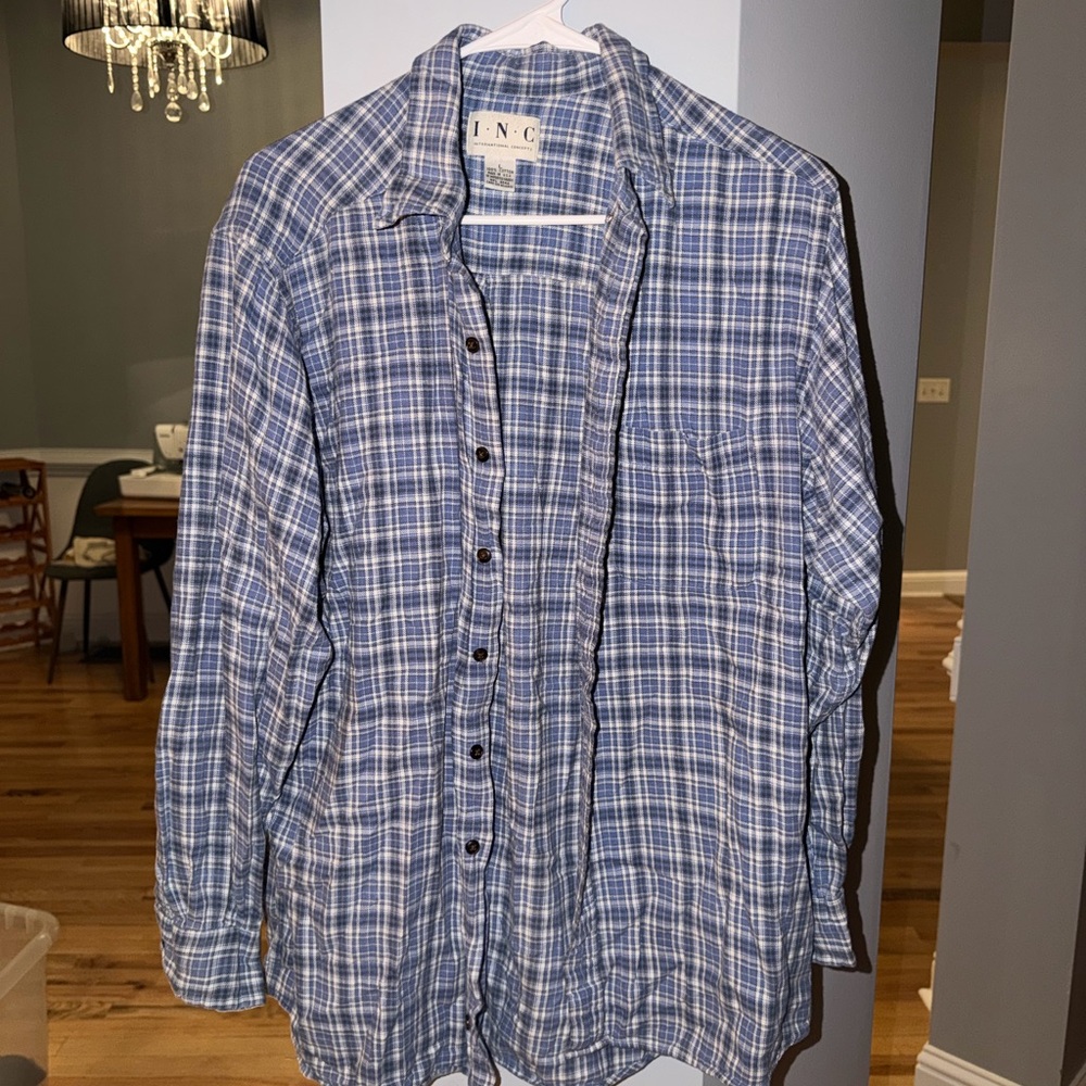 INC International Concepts Blue Plaid Men's Shirt
